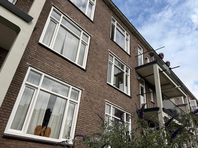 Gevel met nieuwe kozijnen vanuit de tuin